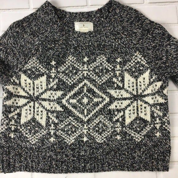 New Gray Wool Blend Nordic Snowflake Bell Sleeve Cropped Sweater womens M NWT - Picture 5 of 8